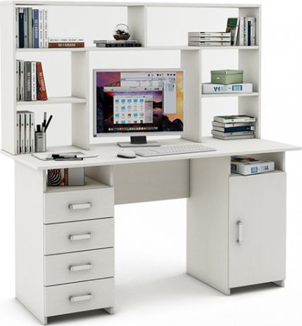 Письменный стол «Лайт 8» с надстройкой Белый