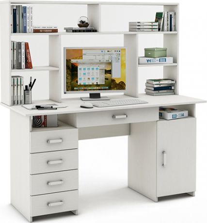 Письменный стол «Лайт 8Я» с надстройкой Белый