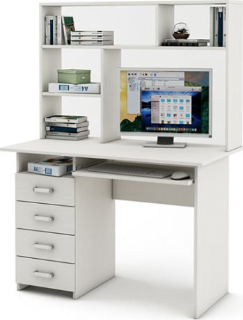 Письменный стол «Лайт 4К» с надстройкой Белый