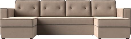 Угловой П-образный диван «Принстон» бежевыйкоричневый, Велюр