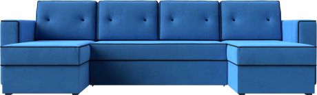 Угловой П-образный диван «Принстон» голубой\черный, Велюр