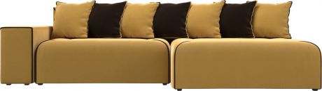 Угловой диван-кровать «Кёльн» Желтый\коричневый, Микровельвет, правый