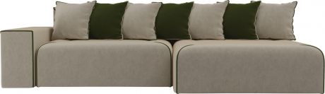 Угловой диван-кровать «Кёльн» бежевыйзеленый, Микровельвет, правый
