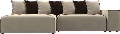 Угловой диван-кровать «Кёльн» бежевыйкоричневый, Микровельвет, левый