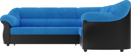 Угловой диван-кровать «Карнелла» голубой\черный, Велюр\Экокожа, правый