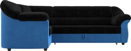 Угловой диван-кровать «Карнелла» черныйголубой, Велюр, левый