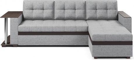 Угловой диван-кровать «Атланта со столом» Gray, рогожка, экокожа, правый