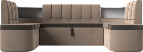 П-образный диван-кровать «Тефида» КоричневыйБежевый, Велюр