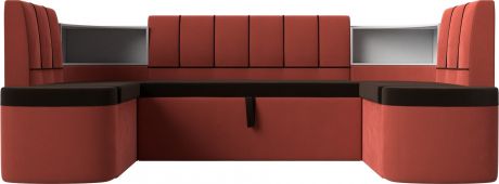 П-образный диван-кровать «Тефида» КоричневыйКоралловый, Микровельвет