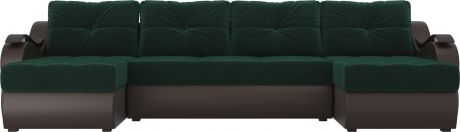 Угловой П-образный диван «Меркурий» зеленыйкоричневый, ВелюрЭкокожа