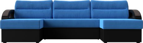 Угловой П-образный диван «Форсайт» голубойчерный, ВелюрЭкокожа