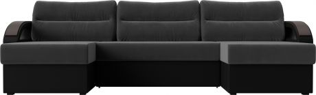 Угловой П-образный диван «Форсайт» Серыйчерный, ВелюрЭкокожа