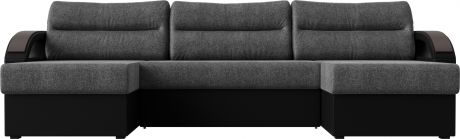 Угловой П-образный диван «Форсайт» Серыйчерный, РогожкаЭкокожа