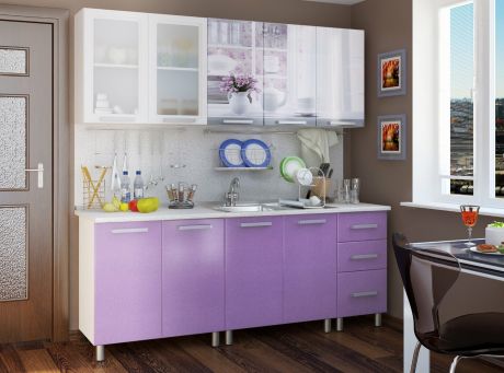 Готовая кухня «Акварель Люкс» Белый/фиолетовый