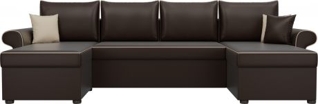 Угловой П-образный диван «Милфорд» Коричневый, Экокожа