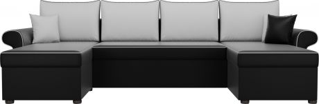 Угловой П-образный диван «Милфорд» ЧерныйБелый, Экокожа