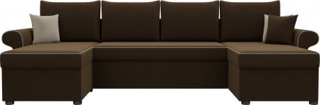 Угловой П-образный диван «Милфорд» Коричневый, Микровельвет