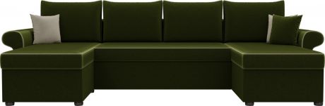 Угловой П-образный диван «Милфорд» Зеленый, Микровельвет
