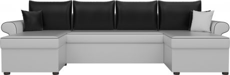 Угловой П-образный диван «Милфорд» БелыйЧерный, Экокожа