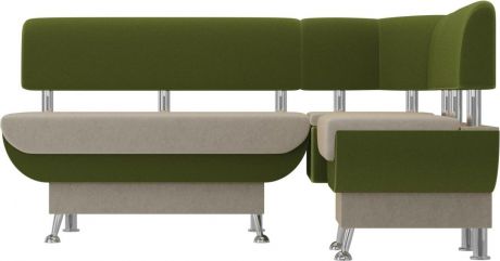 Кухонный угловой диван «Альфа» бежевыйзеленый, Микровельвет, правый