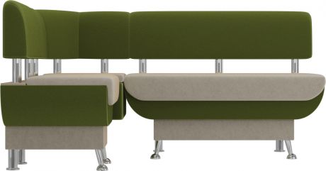 Кухонный угловой диван «Альфа» бежевыйзеленый, Микровельвет, левый