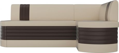 Кухонный угловой диван-кровать «Токио» бежевыйкоричневый, Экокожа, правый