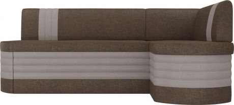 Кухонный угловой диван-кровать «Токио» КоричневыйБежевый, Рогожка, правый