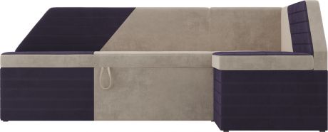 Кухонный угловой диван-кровать «Дуглас» бежевый\фиолетовый, Велюр, правый
