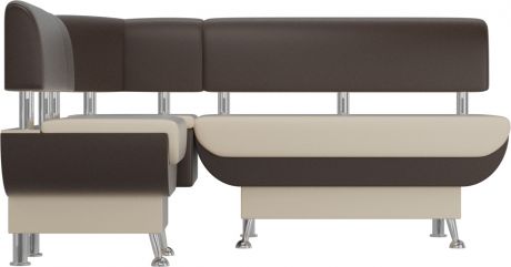 Кухонный угловой диван «Альфа» бежевыйкоричневый, Экокожа, левый