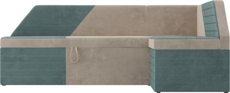 Кухонный угловой диван-кровать «Дуглас» бежевыйбирюзовый, Велюр, правый