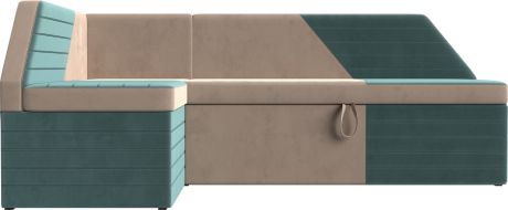 Кухонный угловой диван-кровать «Дуглас» бежевыйбирюзовый, Велюр, левый