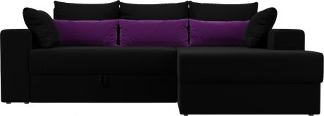 Угловой диван-кровать «Майами» Черный\Черный\Фиолетовый, Микровельвет, правый