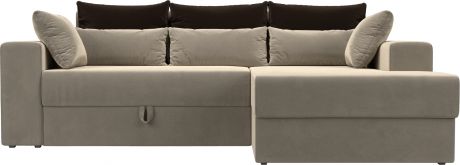 Угловой диван-кровать «Майами» бежевыйкоричневыйбежевый, Микровельвет, правый
