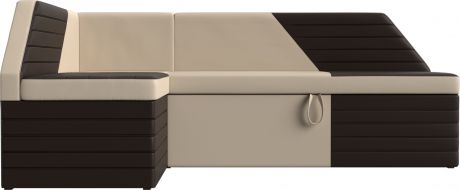 Кухонный угловой диван-кровать «Дуглас» бежевый\коричневый, Экокожа, левый