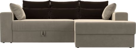 Угловой диван-кровать «Майами» бежевыйкоричневый, Микровельвет, правый