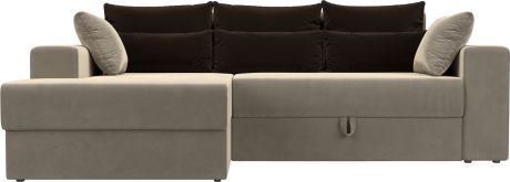 Угловой диван-кровать «Майами» бежевыйкоричневый, Микровельвет, левый
