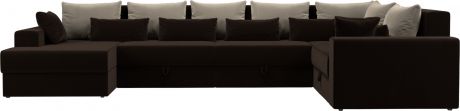 Угловой П-образный диван «Майами» коричневыйбежевыйкоричневый, Микровельвет