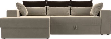 Угловой диван-кровать «Майами» бежевыйкоричневыйбежевый, Микровельвет, левый
