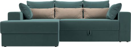 Угловой диван-кровать «Майами» БирюзовыйБирюзовыйБежевый, Велюр, левый