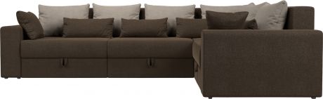 Угловой диван-кровать «Майами Long» коричневыйбежевыйкоричневый, Рогожка, правый