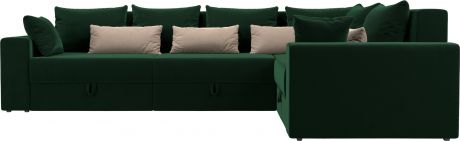 Угловой диван-кровать «Майами Long» ЗеленыйЗеленыйБежевый, Велюр, правый