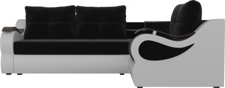 Угловой диван-кровать «Митчелл» ЧерныйБелый, МикровельветЭкокожа, правый