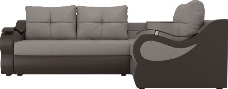 Угловой диван-кровать «Митчелл» бежевыйкоричневый, РогожкаЭкокожа, правый