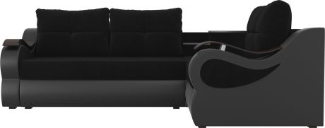 Угловой диван-кровать «Митчелл» черный\черный, Велюр\Экокожа, правый