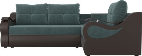 Угловой диван-кровать «Митчелл» БирюзовыйКоричневый, ВелюрЭкокожа, правый