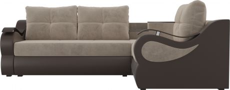 Угловой диван-кровать «Митчелл» бежевыйкоричневый, ВелюрЭкокожа, правый