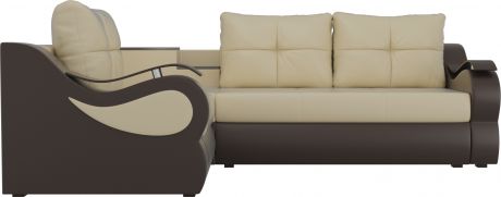 Угловой диван-кровать «Митчелл» бежевыйкоричневый, Экокожа, левый