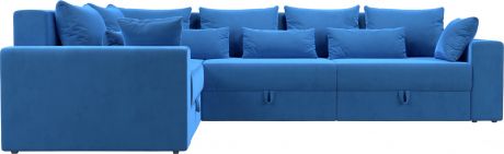 Угловой диван-кровать «Майами Long» Голубой, Велюр, левый