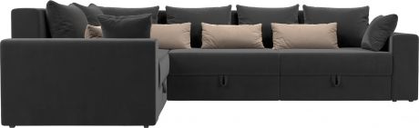 Угловой диван-кровать «Майами Long» СерыйСерыйБежевый, Велюр, левый