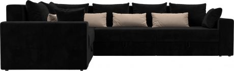Угловой диван-кровать «Майами Long» ЧерныйЧерныйБежевый, Велюр, левый